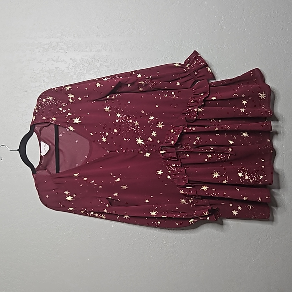 Stars and Moons Burgundy Dress Small